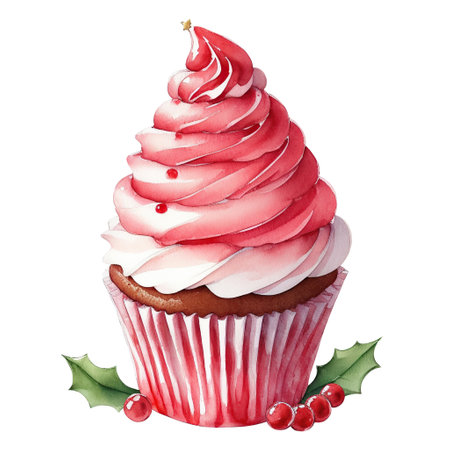 watercolor illustration, christmas cupcake, christmas sweetsの素材