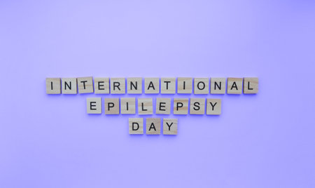 February 13, International Epilepsy Day, minimalistic banner with the inscription in wooden lettersの写真素材