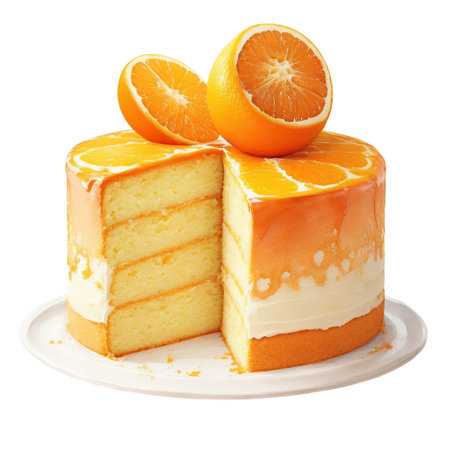 watercolor illustration, citrus cake, orange cheesecake, fruit homemade cakes, isolated on a white backgroundの素材