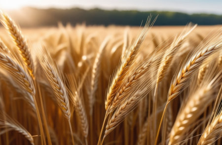 Vaisakhi, Sikh New Year, Shavuot jewish, bouquet of wheat, ears of wheat, rye field, sunset lightの素材