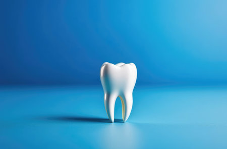 International Dentist Day, dental office, white tooth figurine, professional teeth cleaning, blue backgroundの素材