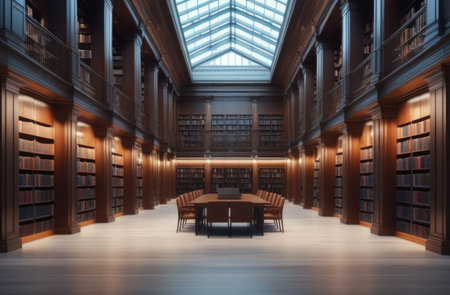 World Book and Copyright Day, international day of poets and writers, interior of the home library, old reading room, wooden bookshelves, glass ceilingの素材