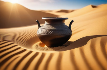 archaeological excavations in the desert, an ancient vase, an old clay vase, archaeological ceramics, Remnants of ancient Greek or ancient Egyptian cultureの素材