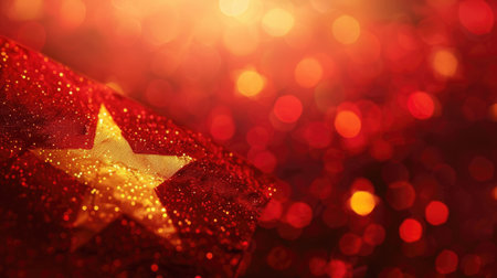 horizontal banner, Vietnam Independence Day, Vietnam flag, abstract background, glitter and radiance, copy space, free space for textの素材