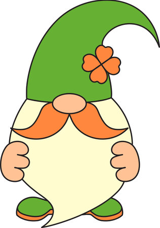 St. Patrick's Day, leprechaun with a long beard, retro vintage style, vector flat icon isolated on a white transparent backgroundのイラスト素材