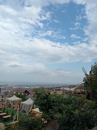 aerial view of Derbent, from the ancient fortress of Naryn-Kala, Republic of Dagestan, Russia