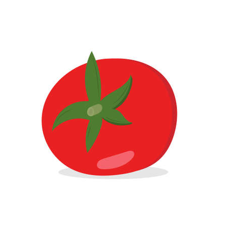 Red tomato with green leaves. single element. Vector. Flatのイラスト素材