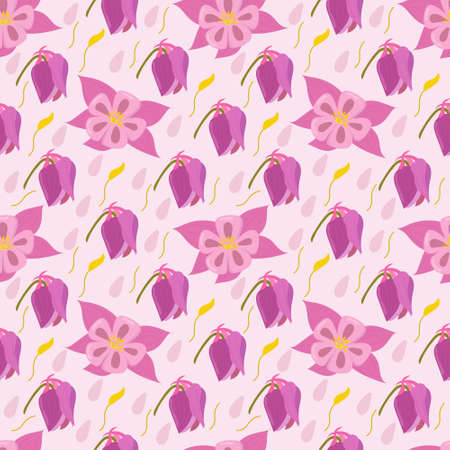 Pattern with pink flowers and buds, with a pink background. Vector.のイラスト素材