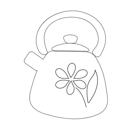 Coloring teapot with a flower. Colorless picture.のイラスト素材