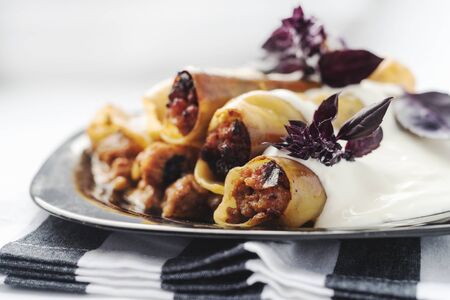 Cannelloni with beef and basilの写真素材