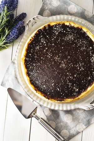 Cheesecake with chocolate glazeの写真素材