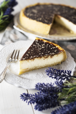 Cheesecake with chocolate glazeの写真素材
