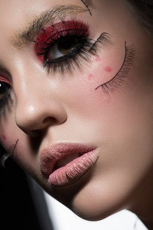 The beautiful blonde with red shades, modern fashionの写真素材