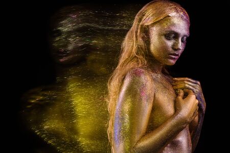 mystical portrait of a woman with a brilliant auraの写真素材