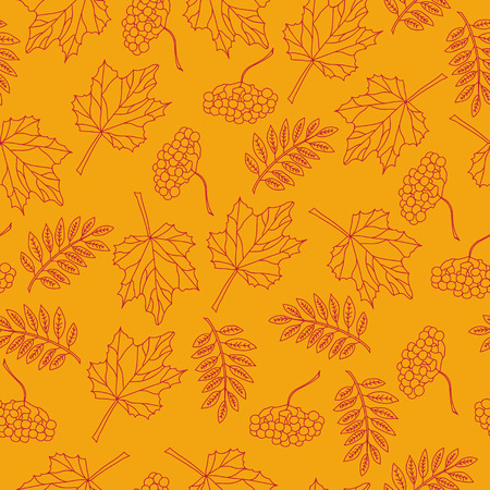  	
the outline of autumn leaves of mountain ash on orange background pattern vectorのイラスト素材