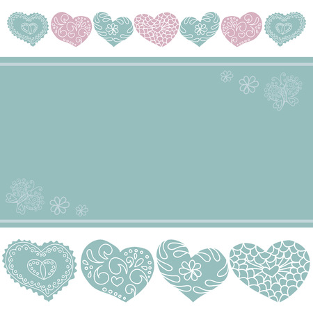 white background with pastel hearts, butterflies and a place for text, vectorのイラスト素材