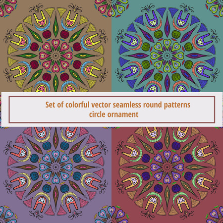 Set of Seamless color pattern with ornamental circles. Vector illustrationのイラスト素材