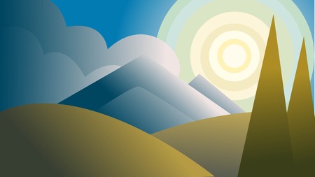 Vector landscape, autumn sunny mountains, vector illustrationのイラスト素材