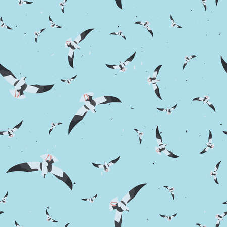 Seamless background with many seagulls in the blue sky.のイラスト素材