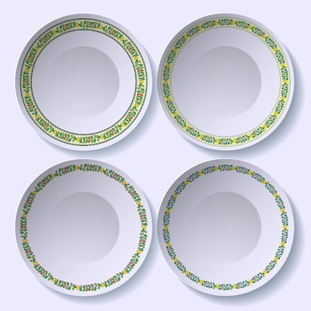 Ceramic plates with berry ornament. Pattern brushes are included in vector file.のイラスト素材