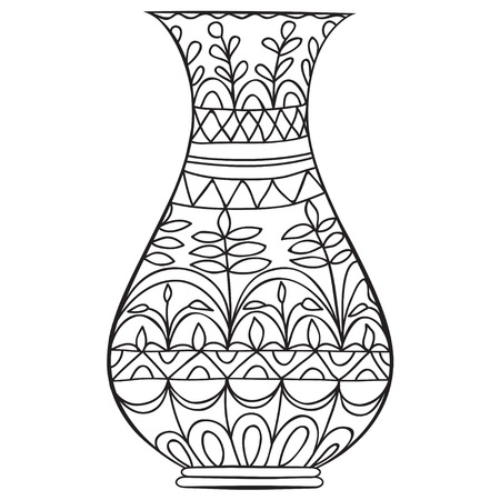 Black doodle vase for flowers. Adult coloring page.のイラスト素材