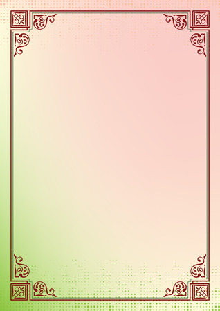 Ornate rectangular frame, color background. Page decoration, corners. A4 page proportions.のイラスト素材