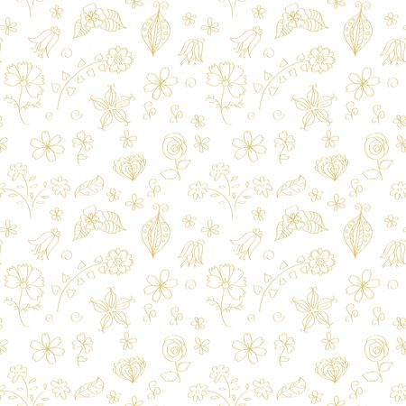 Seamless pattern with monochrome flowers and leaves, doodle. Transparent background. Swatch is included in vector file.のイラスト素材