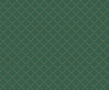 Abstract seamless pattern. Golden tiles on dark green background. Swatch is included in vector file.のイラスト素材
