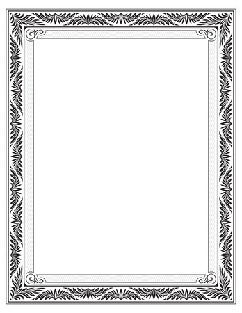 Ornate rectangular black frame for page decoration, title, card, label. Letter page proportions.のイラスト素材