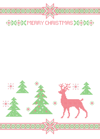 Christmas banner, cross stitch pattern imitation. Lettering Merry Christmas. Elements are organized by groups.のイラスト素材