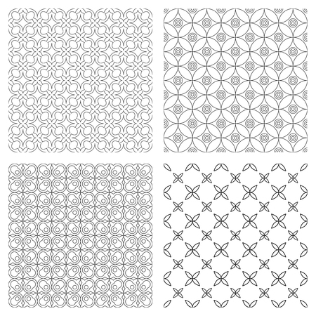 Set of seamless geometric patterns. Transparent backgrounds, black lines.のイラスト素材