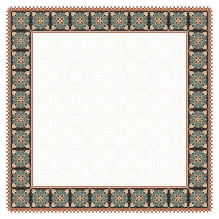 Square floral framework. Decorative ornament in Arabic style. Tiles, arabesque. Ornate napkin. Swatch is included in EPS file.のイラスト素材