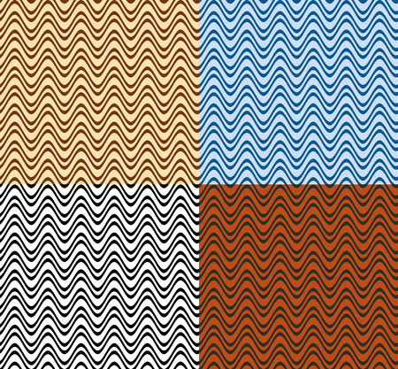 Set of color seamless patterns. Wavy lines. Chocolate, sea, black and brick colors. Swatches included.のイラスト素材