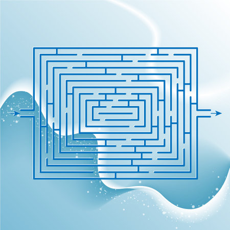 Maze game for children and adults. Need to get through the labyrinth. Winter holidays background.のイラスト素材
