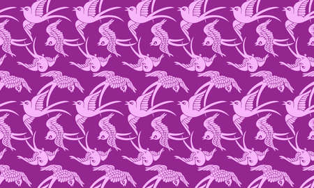 Seamless pattern with birds on pink background. Swifts. Swatch is included.のイラスト素材
