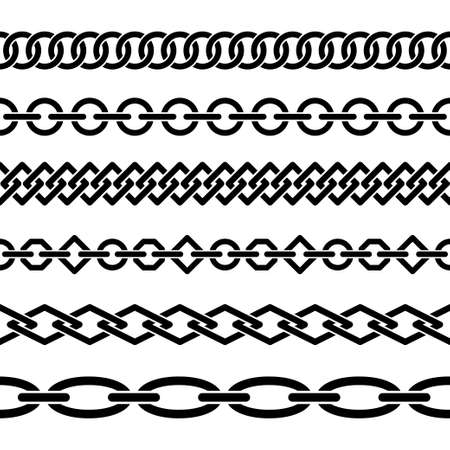 Set of black schematic chains, seamless borders. overlapping lines. Pattern brush samples included.のイラスト素材