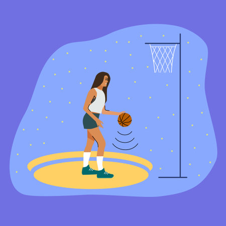 Girl playing basketball, sports illustrationのイラスト素材