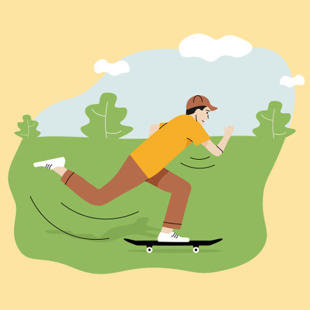 Skateboarder in the park, sports illustration, active lifestyleのイラスト素材