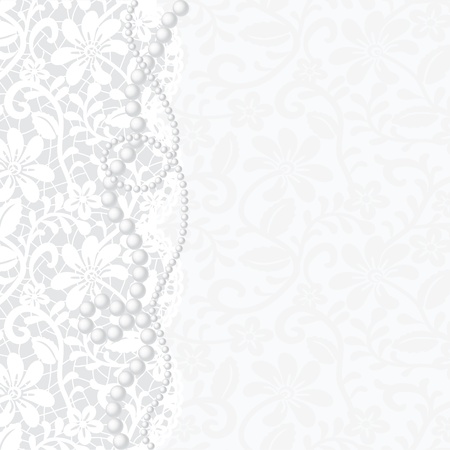Vector template for wedding, invitation or greeting card with lace background and pearl necklace のイラスト素材