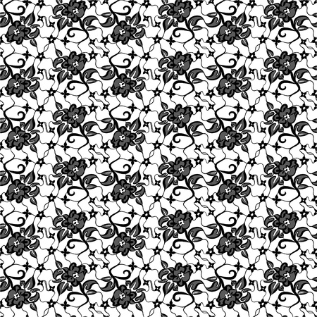 black lace with seamless floral pattern on white background のイラスト素材
