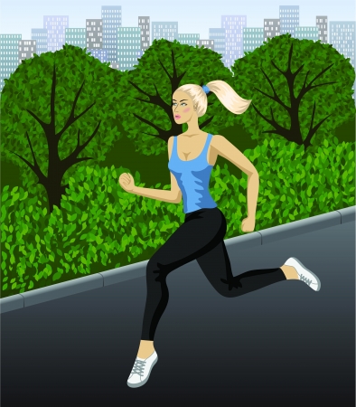 Running in the urban park   Jogging woman on the city park のイラスト素材