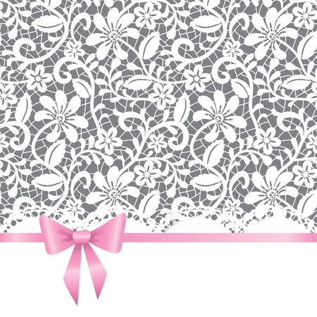 template for wedding, invitation or greeting card with lace background and pink ribbonのイラスト素材