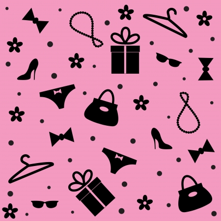 Seamless pattern of woman accessories or gift on pink backgroundのイラスト素材