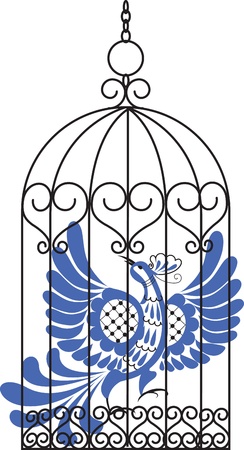 Blue bird in antique cageのイラスト素材