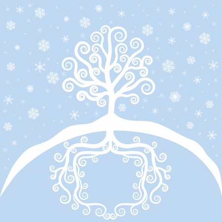 Winter tree and snowfall  Christmas cardのイラスト素材