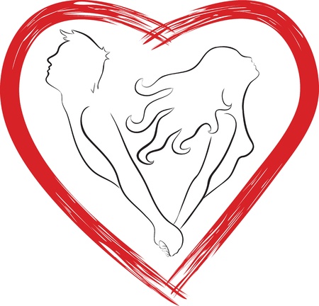 Silhouette of couple shaped heart  Symbol of relationship between man and womanのイラスト素材