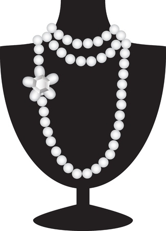Pearl necklace with diamond on black mannequin isolated on white のイラスト素材