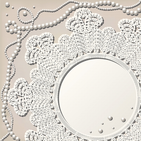 vintage crochet doily with pearl necklace on grunge backgroundのイラスト素材