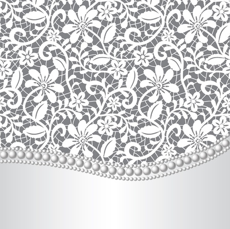 template for wedding, invitation or greeting card with lace background and pearl necklace のイラスト素材