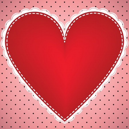 Fabric heart with lace on polka dot background のイラスト素材